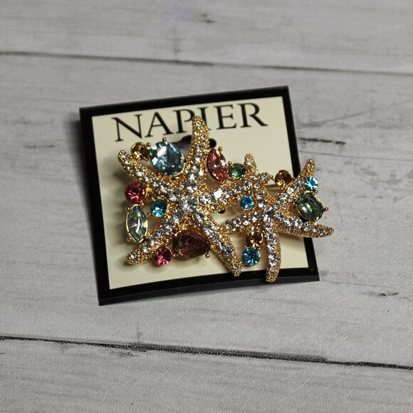 Napier Women's Brooch Fashion Pin Enamel Starfish Jewel Rhinestone - Picture 1 of 4